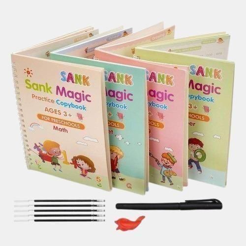 Sank Magic Practice Copybook Set (4 Books + Pen + Grip + Refills) – Fun Handwriting Learning Kit for Kids